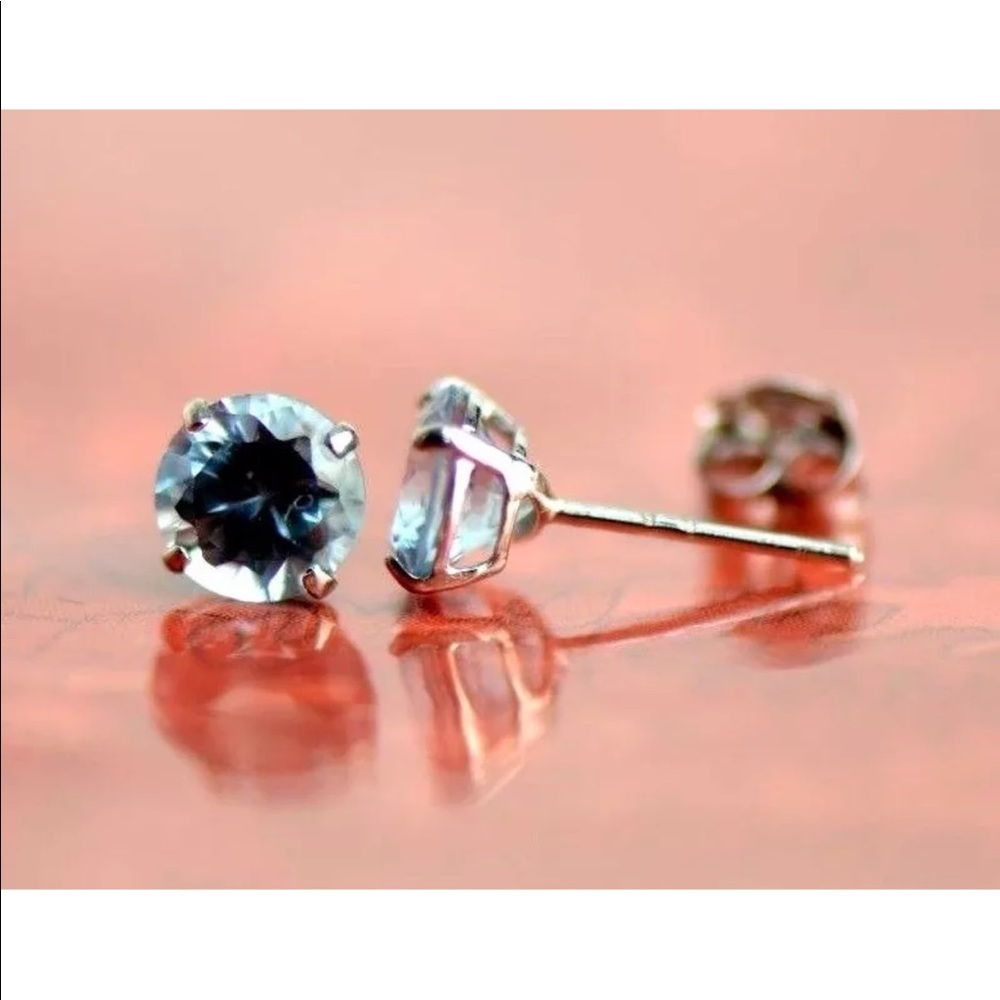 14K White Gold 5mm CZ Stud Earrings - Picture 2 of 2